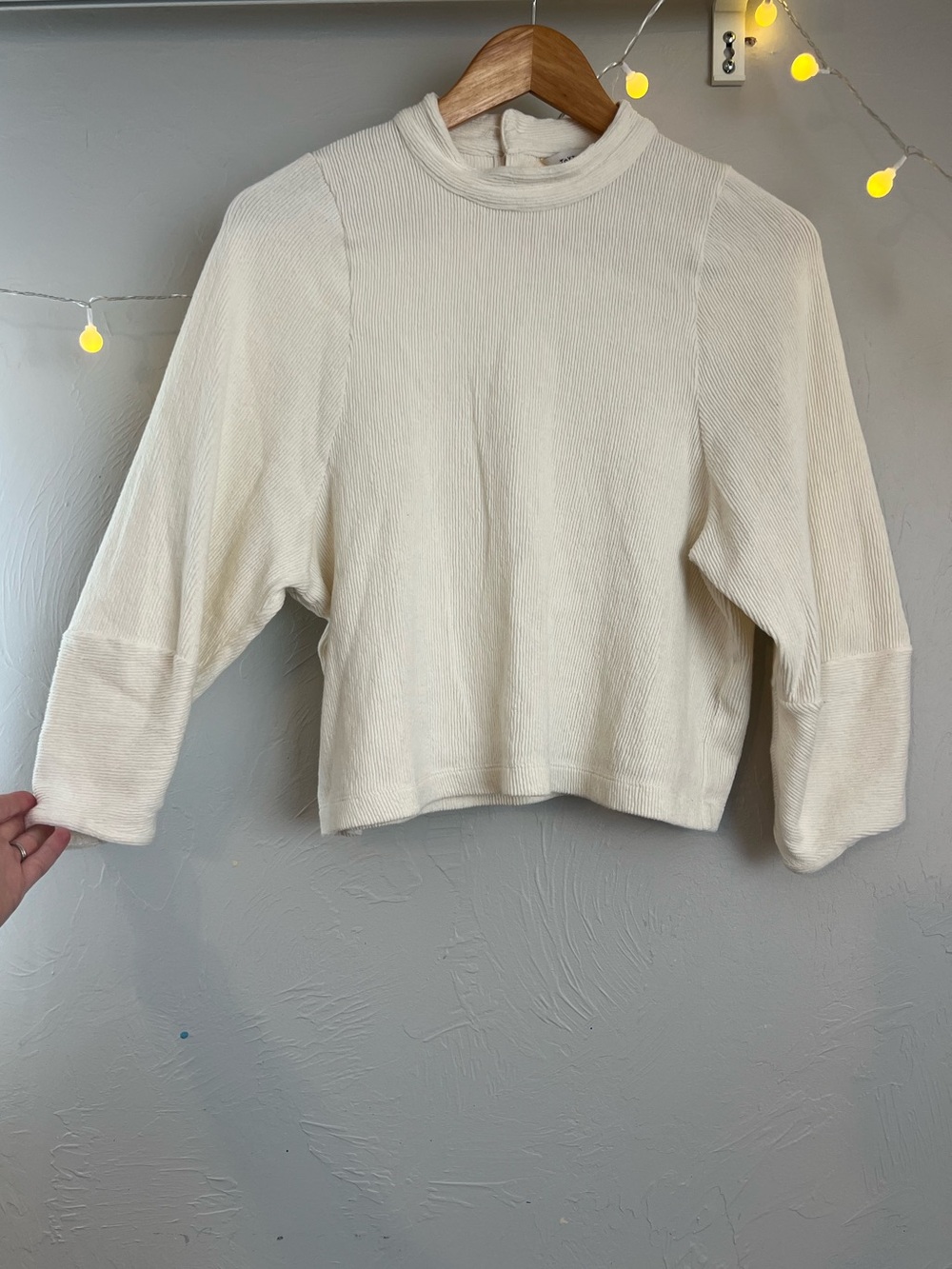 Madewell Cream Ribbed Mock-Neck Cropped Top